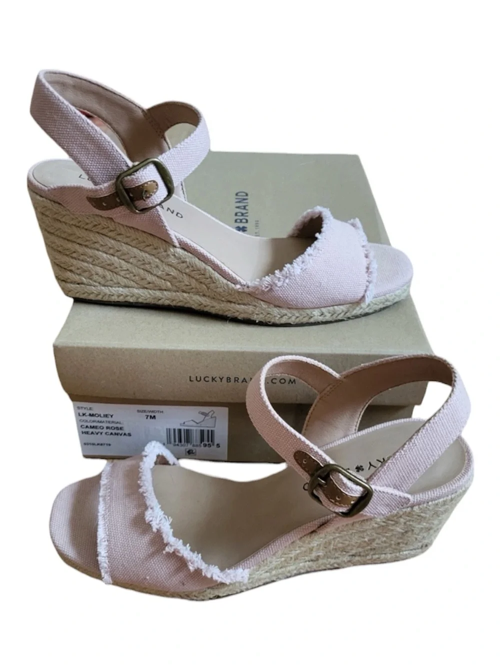 NEW IN BOX Lucky Brand Moiley Espadrille Wedge Sandals Size 7 Blush Pink